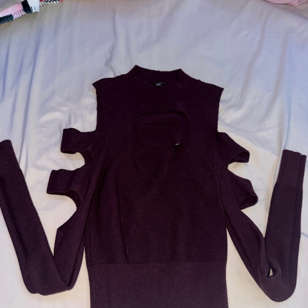 Express Women's Long Sleeve Cutout Top - Dark Purple